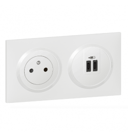Legrand - Dooxie - Prise de courant 2P+T 16A + double USB-C + plaque - Blanc - Réf : 600335+600345+600802