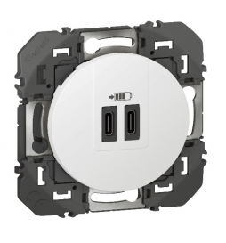 Legrand - Dooxie - Prise de courant 2P+T 16A + double USB-C + plaque - Blanc - Réf : 600335+600345+600802