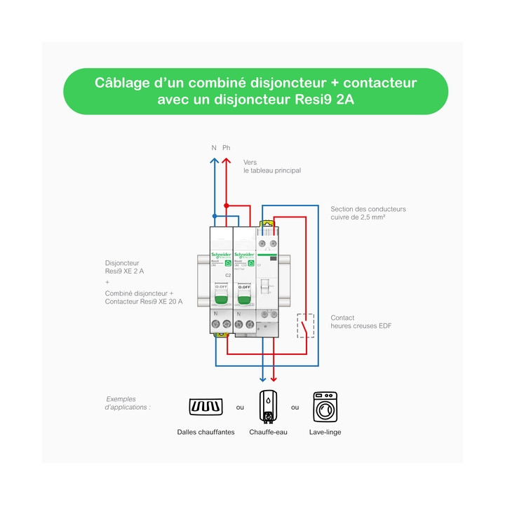Schneider - Resi9 XE - Disjoncteur 2A - Courbe C - 1P+N - AUTO - EMBROCHABLE - Réf : R9EFC602