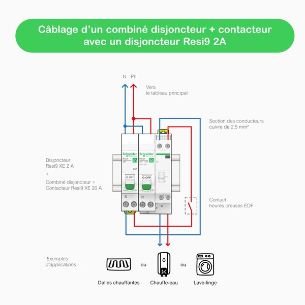 Schneider - Resi9 XE - Disjoncteur 2A - Courbe C - 1P+N - AUTO - EMBROCHABLE - Réf : R9EFC602