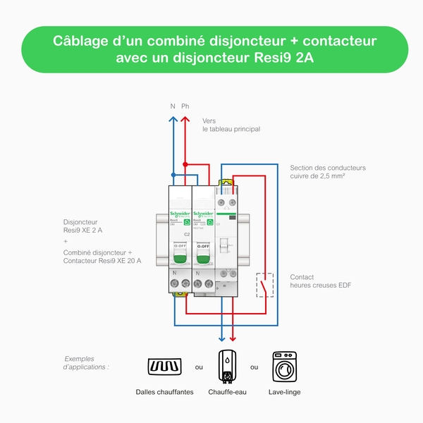 Schneider - Resi9 XE - Disjoncteur 20A - Courbe C - 1P+N - AUTO - EMBROCHABLE - Réf : R9EFC620