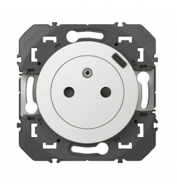 Legrand - Dooxie - Prise de courant 2P+T Surface + Chargeur USB Type-C - avec plaque - Finition Blanc - Réf : 600341+600801