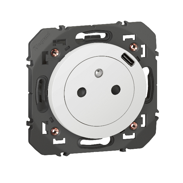Legrand - Dooxie - Prise de courant 2P+T Surface + Chargeur USB Type-C - avec plaque - Finition Blanc - Réf : 600341+600801