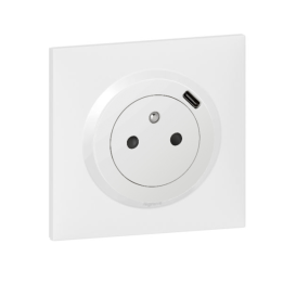 Legrand - Dooxie - Prise de courant 2P+T Surface + Chargeur USB Type-C - avec plaque - Finition Blanc - Réf : 600341+600801