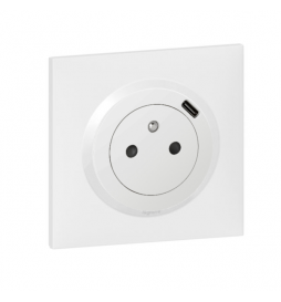 Legrand - Dooxie - Prise de courant 2P+T Surface + Chargeur USB Type-C - avec plaque - Finition Blanc - Réf : 600341+600801