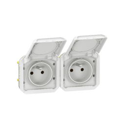 Legrand - Plexo L - Double prise 2P+T précâblée - 16A - 250V - composable - Blanc - horizontale - IP55/IK08 - Réf : 069642L