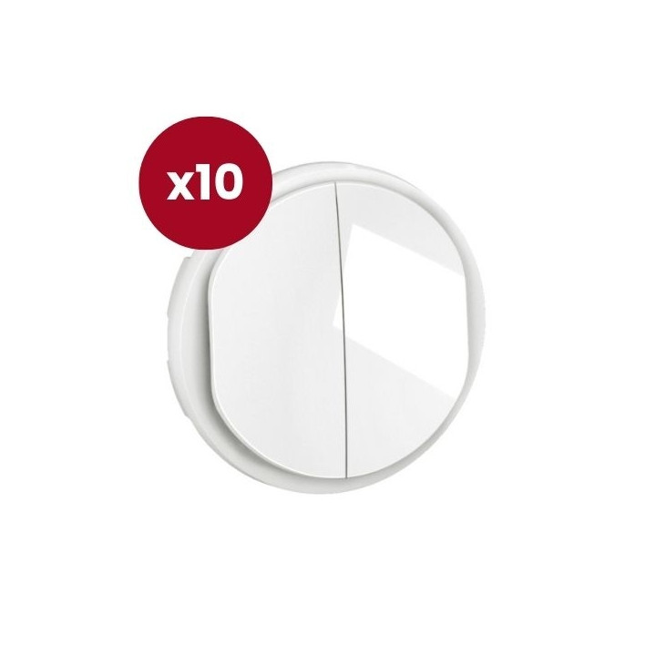 Legrand - Céliane 2024 - LOT de 10 enjoliveurs pour double interrupteur ou va-et-vient - Blanc - Réf : CB2001 x 10