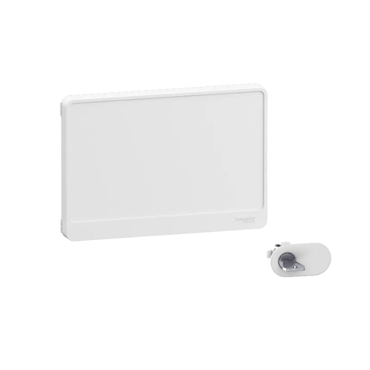 Schneider - Resi9 - Porte Styl - Blanc - 18 modules - 1 rangée + serrure avec clé - Réf. : R9H18421+R9H13388