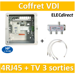 Casanova - Coffret sans porte VDI Grade 1 avec brassage - 4 RJ45 - 3 TV - CTRIETG14