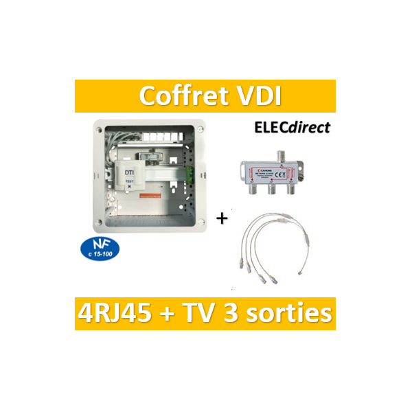 Casanova - Coffret sans porte VDI Grade 1 avec brassage - 4 RJ45 - 3 TV - CTRIETG14