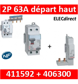 LEGRAND - Interrupteur Différentiel 2P - 63A - 30ma Type HPI Départ Haut - 411592+406300