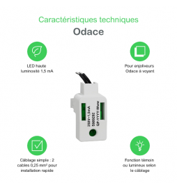 Schneider - Odace 2025 - LED verte 1,5mA 250V à câbler - lumineux/témoin - forte luminosité - Réf : S989292