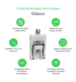 Schneider - Odace 2025 - sachet de 20 griffes courtes - boîtes 30/40 mm - Réf : S989690