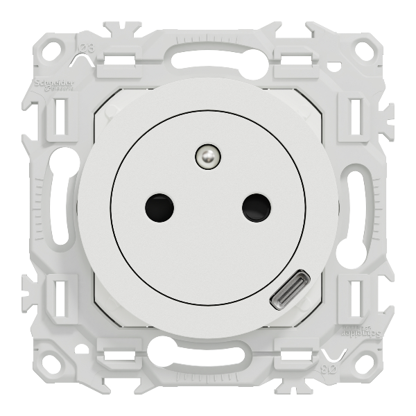 Schneider - Odace 2025 - prise 2P+T affleurante + chargeur USB-C 18W Power Delivery - blanc craie - Réf : S920042