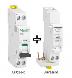Schneider - Acti9 iDT40 - LOT Disjoncteur 40A courbe C + Bloc Vigi 40A 30mA type ASI - Réf : A9P22640 + A9Y64640