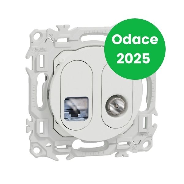 Schneider - Odace 2025 - prise mixte RJ45 Cat.6 STP + TV - blanc craie - Réf : S920141