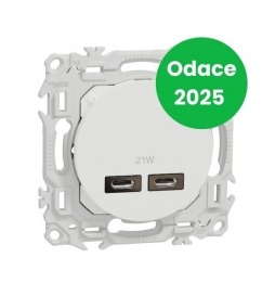 Schneider - Odace 2025 - chargeur double USB type C+C - 21W Power Delivery - blanc craie - Réf : S920401