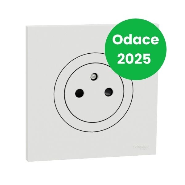 Schneider - Odace 2025 - LOT prise 2P+T affleurante + plaque de finition - blanc craie - Réf : S920052+S920702