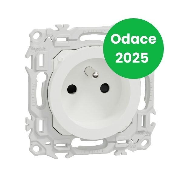 Schneider - Odace 2025 - prise rénovation 2P+T à puits - 4 bornes auto par pôle - blanc craie - Réf : S920049