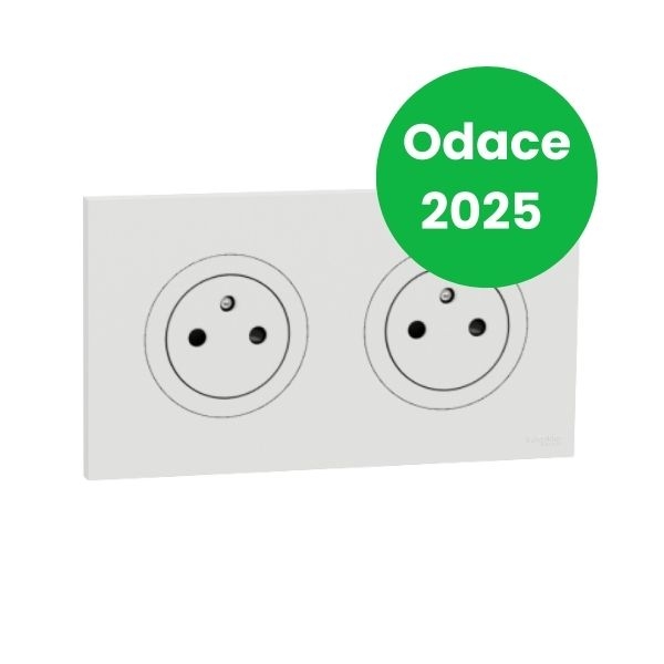 Schneider - Odace 2025 - LOT double prises 2P+T affleurante + plaque de finition - blanc craie - Réf : S920052x2+S920704