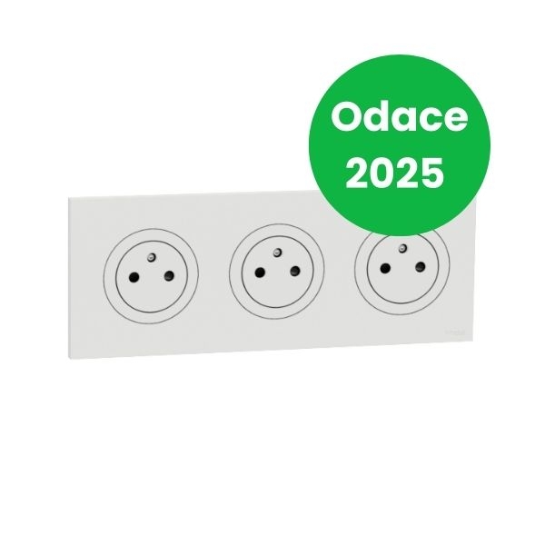 Schneider - Odace 2025 - LOT triple prises 2P+T affleurante + plaque de finition - blanc craie - Réf : S920052x3+S920706
