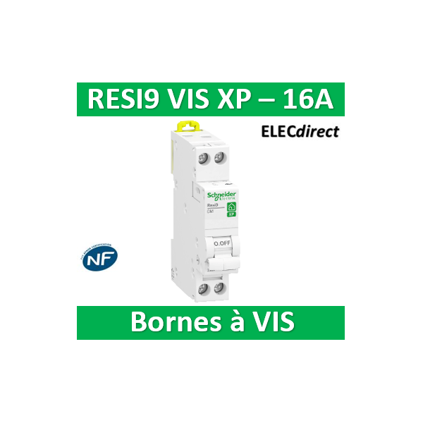 Disjoncteur XP 1P+N 16A C - R9PFC616 - Resi9 - Disjoncteur Modulaire - 1P+N  - 16A - Courbe C - Peignable