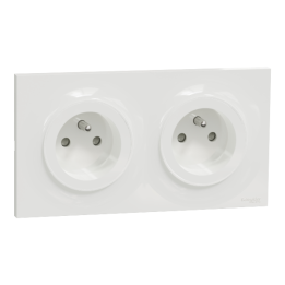 Schneider - Odace 2011 - Double prise de courant + Plaque - Blanc - Ref. : S520059x2 + S520704
