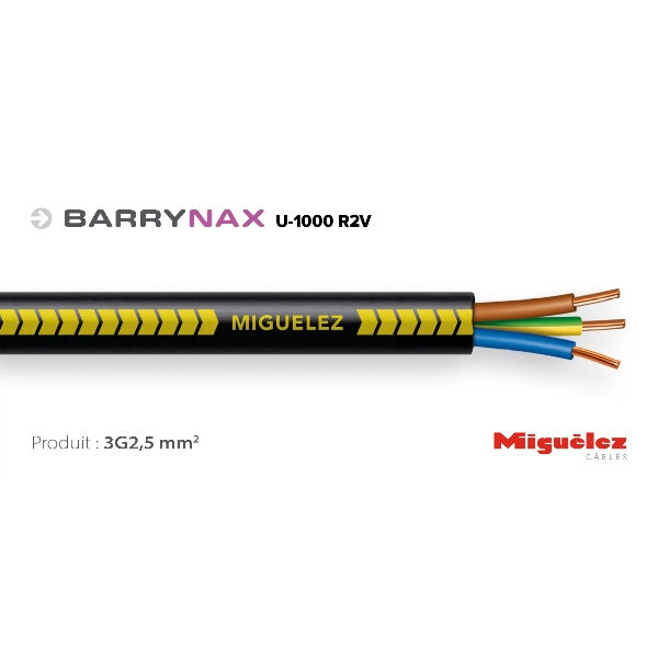 Câble rigide U-1000 R02V 3G2,5 - Couronne de 25 mètres - Réf : CABLER2V3G25C25