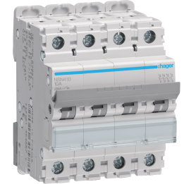 HAGER - Disjoncteur 4P - 10A - 25kA - Courbe D - 4M - Réf : NSN410