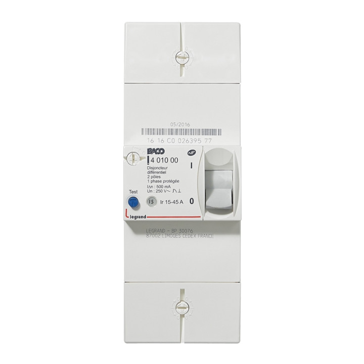 Legrand - Disjoncteur de branchement EDF - bipolaire - 15/30/45A instantané - 500MA - Réf : 401000