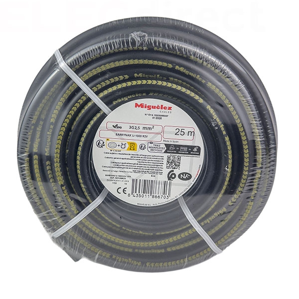 Câble rigide U-1000 R02V 3G2,5 - Couronne de 25 mètres - Réf : CABLER2V3G25C25