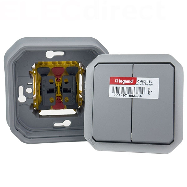 Legrand - Plexo - Commande double 10A - 3 fonctions - IP55 - IK08 - Gris - Réf : 069815L