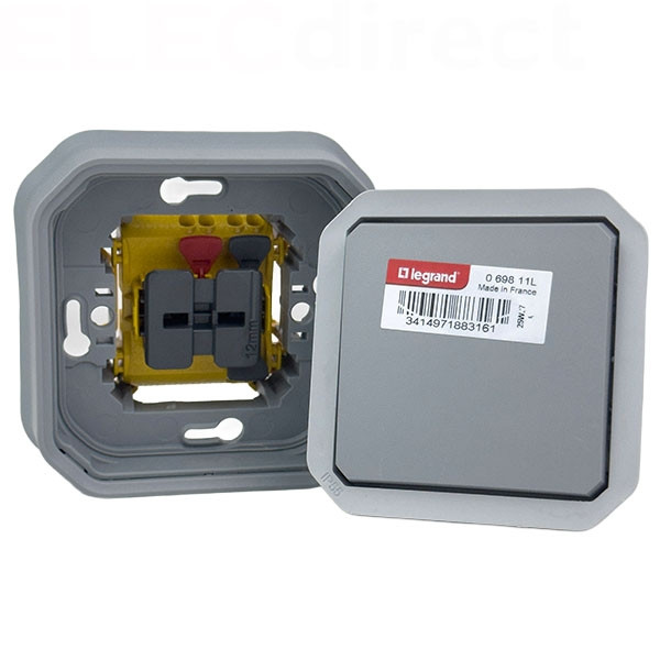Legrand - Plexo - Va-et-Vient encastré 10A - encastré - IP55 - IK08 - 250V - Gris - Réf : 069811L