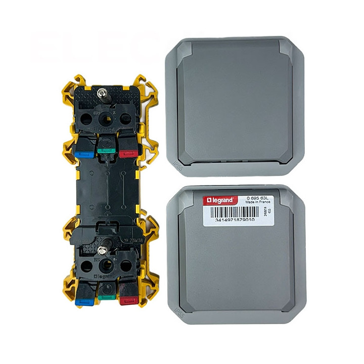 Legrand - Plexo - Double prise 2P+T - 16A - 250V - composable - précâblée - verticale - IP55/IK08 - 069563L