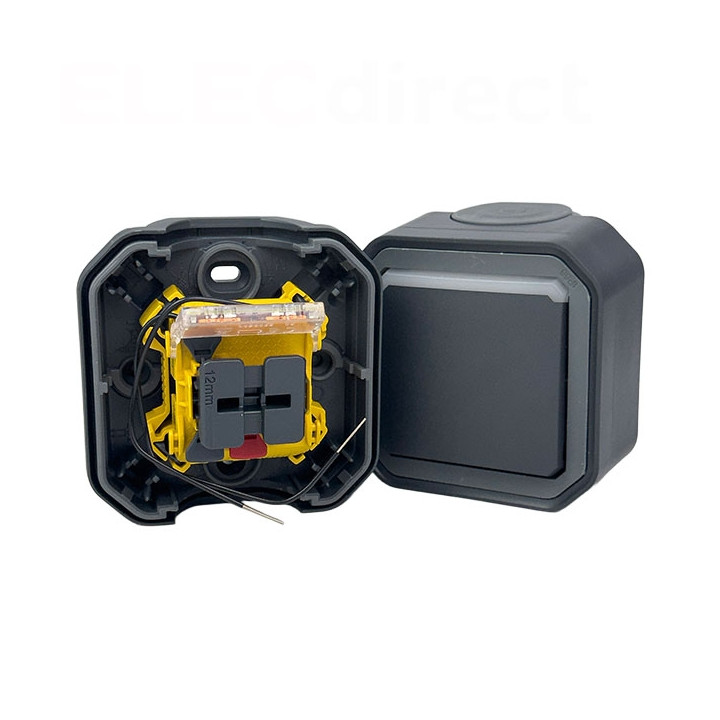 Legrand - Plexo - Interrupteur ou Va-et-Vient - témoin - 10A - 250V - Anthracite - IP55/IK08 - Réf : 069721L