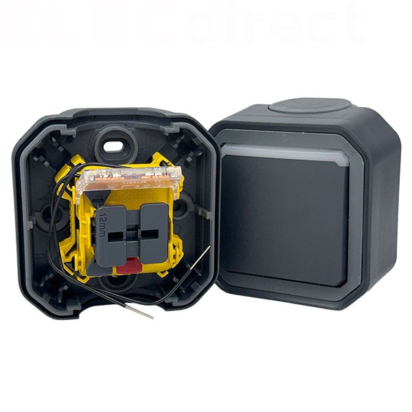 Legrand - Plexo - Interrupteur ou Va-et-Vient - témoin - 10A - 250V - Anthracite - IP55/IK08 - Réf : 069721L