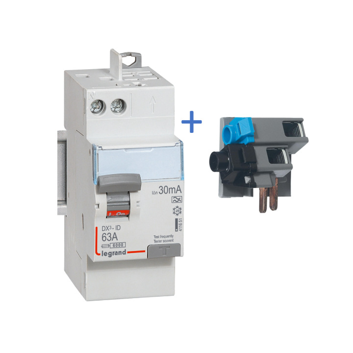 LEGRAND - ID DX3 2P - 63A - 30mA - Type A - alimentation câble - 411651+405209