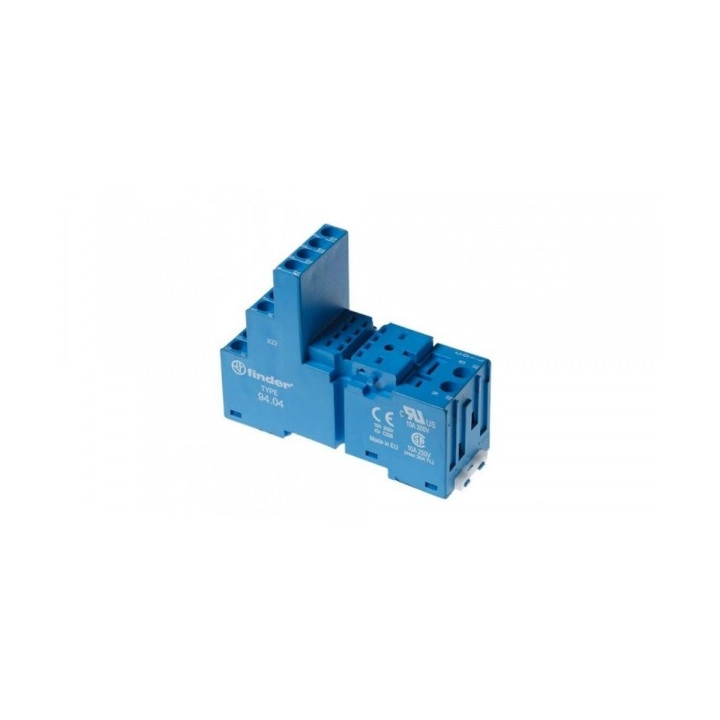 Finder - Support avec bornes à cage - Étrier plastique - Rail DIN - 10A - 250V - Bleu - Réf : 9404SPA