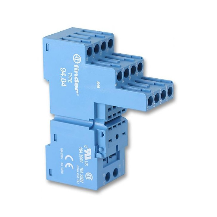 Finder - Support avec bornes à cage - Étrier plastique - Rail DIN - 10A - 250V - Bleu - Réf : 9404SPA