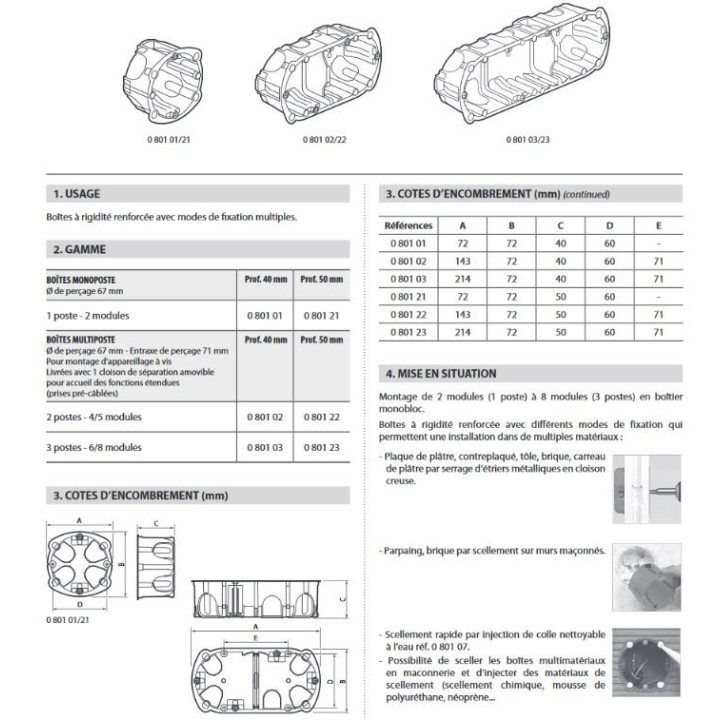 Legrand Batibox - LOT de 10 boîtes multimatériaux 2 postes - 4/5M - Hor/Ver - profondeur 50 mm - Réf. : 080122x10