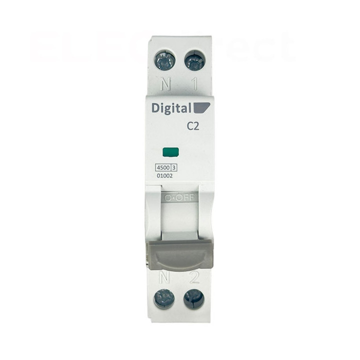 Digital Electric - Disjoncteur phase neutre - 2A - 4,5 kA - courbe C - Réf : 01002