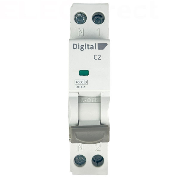 Digital Electric - Disjoncteur phase neutre - 2A - 4,5 kA - courbe C - Réf : 01002