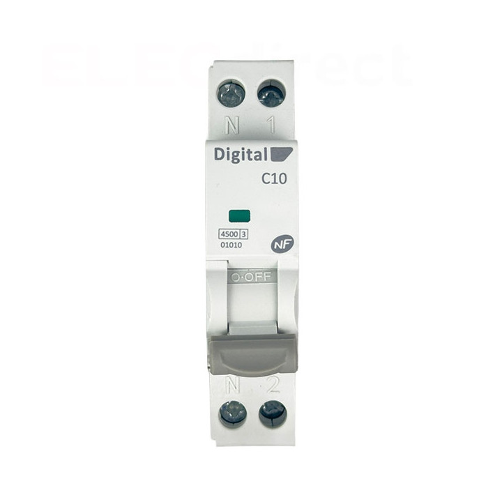 Digital Electric - Disjoncteur phase neutre - 10A - 4,5 kA - courbe C - Réf : 01010