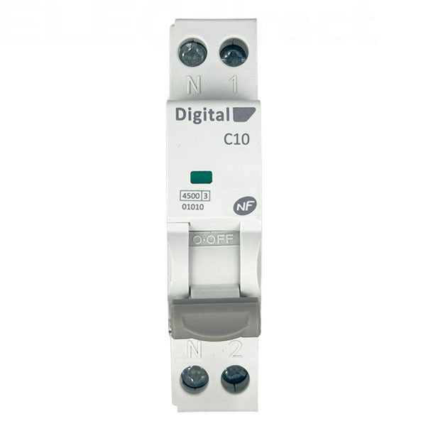 Digital Electric - Disjoncteur phase neutre - 10A - 4,5 kA - courbe C - Réf : 01010