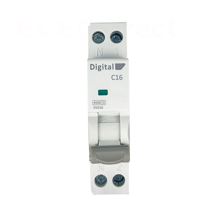Digital Electric - Disjoncteur phase neutre - 16A - 4,5 kA - courbe C - Réf : 01016