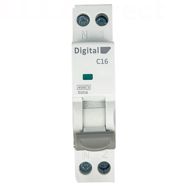Digital Electric - Disjoncteur phase neutre - 16A - 4,5 kA - courbe C - Réf : 01016
