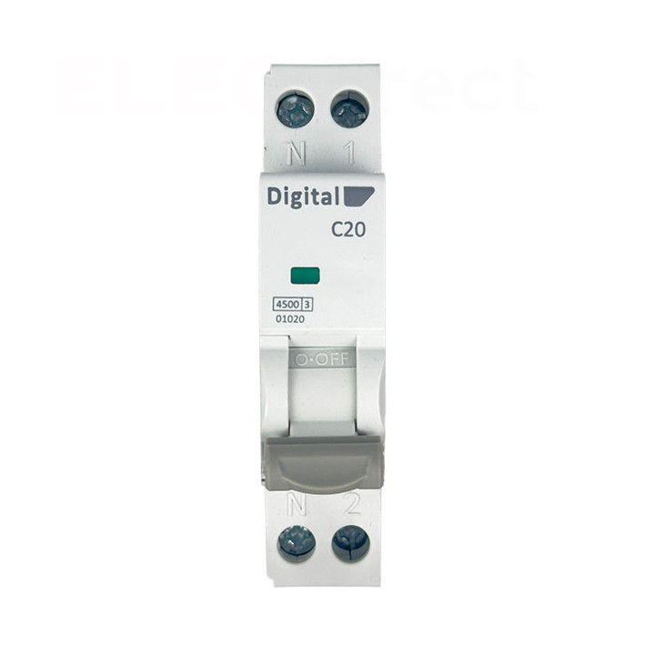 Digital Electric - Disjoncteur phase neutre - 20A - 4,5 kA - courbe C - Réf : 01020