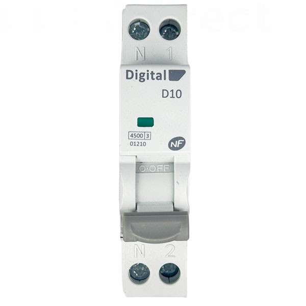 Digital Electric - Disjoncteur phase neutre - 10A - 4,5 kA - courbe D - Réf : 01210