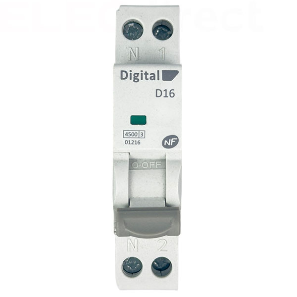 Digital Electric - Disjoncteur phase neutre - 16A - 4,5 kA - courbe D - Réf : 01216