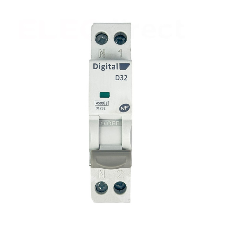 Digital Electric - Disjoncteur phase neutre - 32A - 4,5 kA - courbe D - Réf : 01232